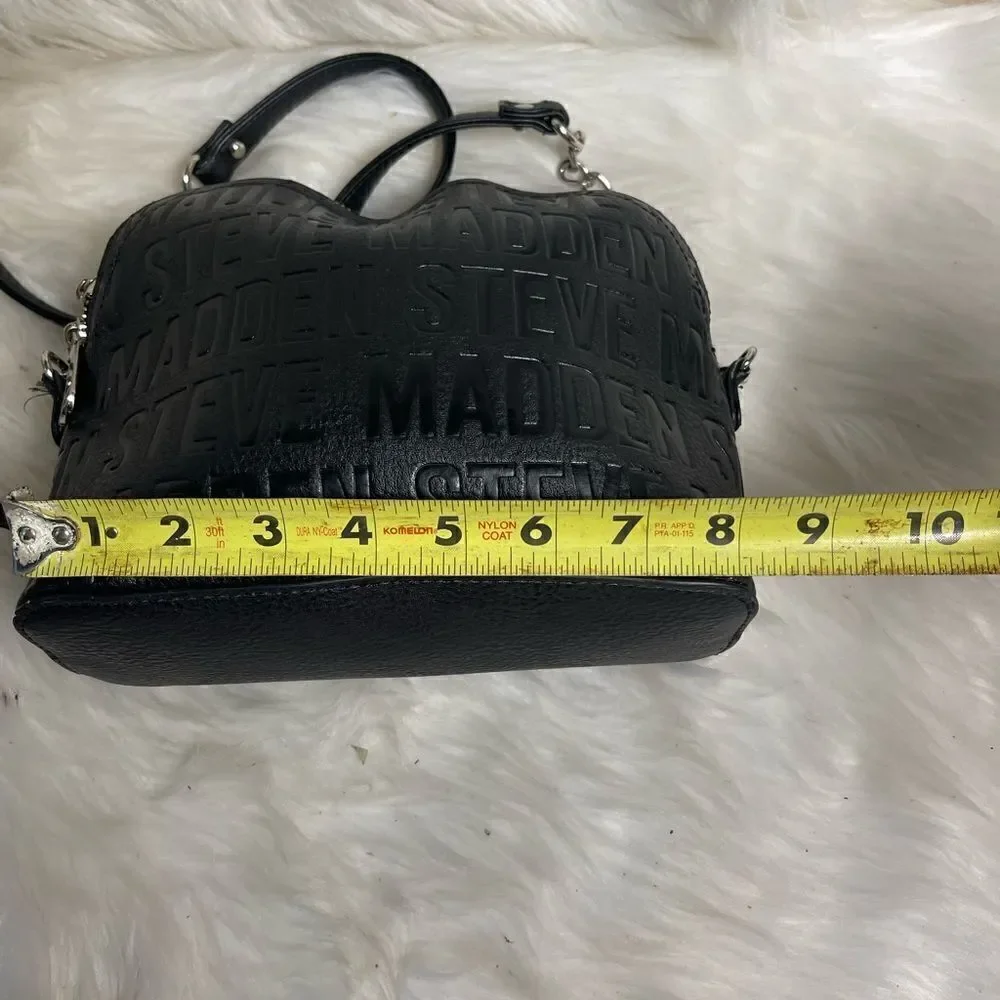Steve Madden black logo dome crossbody bag with gold tone chain accent